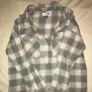 Old Navy grey and cream plaid button down